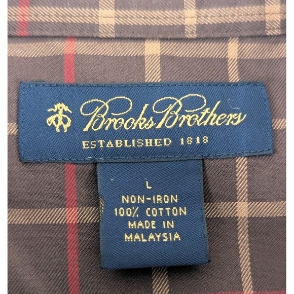 Brooks Brothers Mens Plaid Long Sleeve Button Casual Shirt Brown L Window Pane - Picture 5 of 8